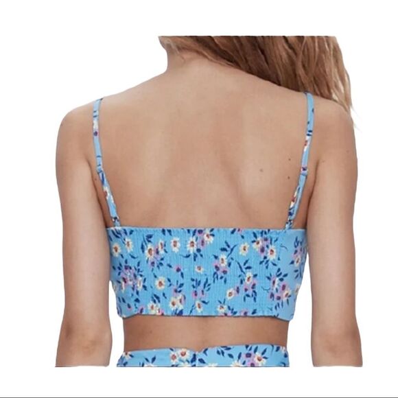 NWT XL Zara Summer Blue Floral Front Knot Crop Top - Picture 3 of 8